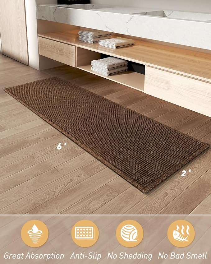 Upgraded Waffle Runner Rug Super Absorbent Non Slip Bath Mats for Bathroom Machine Washable Bathroom Runner Rug with Tassels, Ideal for Hallway Bedroom Laundry Room, 2' x 6' (24" x 72"), Terracotta