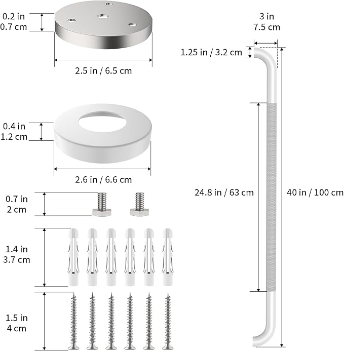 White Grab Bar 40 Inch, iHansee Anti-Slip Bathroom Grab Bar w/Knurled Grip, Stainless Steel Safety Handrail for Toilet Bathtub Shower, Wall Mounted Matte Black Handicap Bars Handle for Senior Elderly