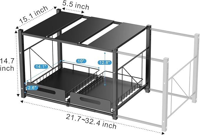 iSPECLE Extendable Under Sink Organizer - 2 Tier Expandable Under Cabinet Organizer Shelf with Height Adjustable Add Extra Space and Easy Access for 22" to 32" Wide Sink Cabinet, Black