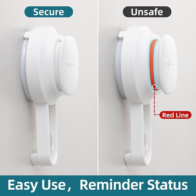 TAILI Shower Caddy Suction Cup 2 Pack With Visible Safety Indicator, Stainless Steel Rustproof Shower Shelves, No Drilling Wall Mounted Basket, Upgraded Removable Suction Cup Bathroom Organizers,White