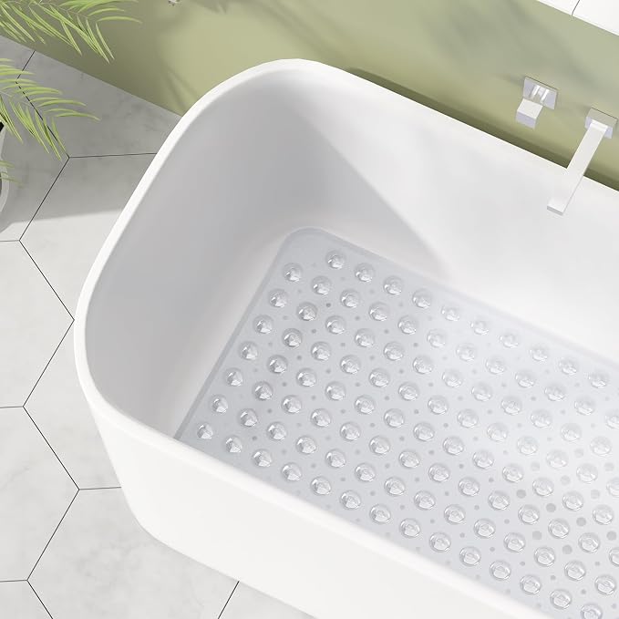 AmazerBath Shower Mat Non Slip 40 x 16 Inches, Shower Stall Mats with Suction Cups and Drain Holes, Non Slip Bath Mat for Tub for Elderly & Kids, Clear