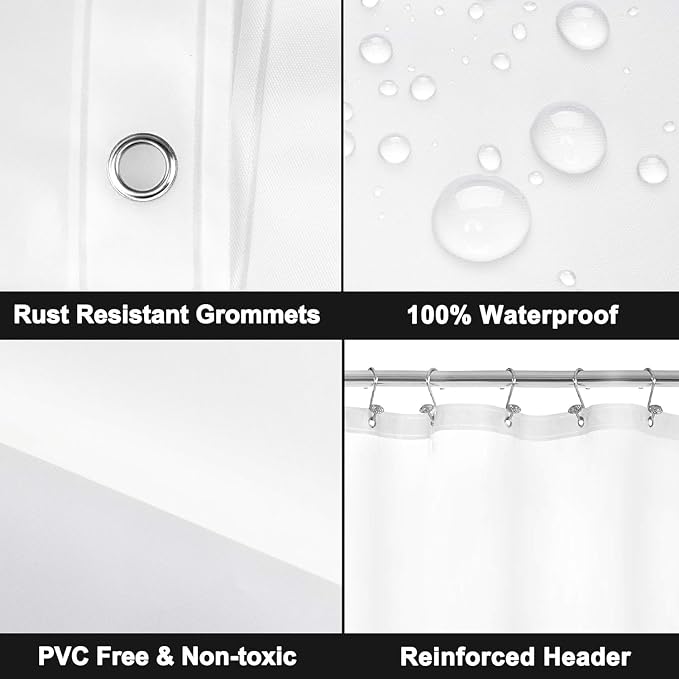 Barossa Design 54" x 78" Frosted Stall Shower Curtain Liner with 3 Magnets - Waterproof PEVA Shower Liner for Bathroom Stall, PVC Free, Metal Grommets - Frost, 54x78