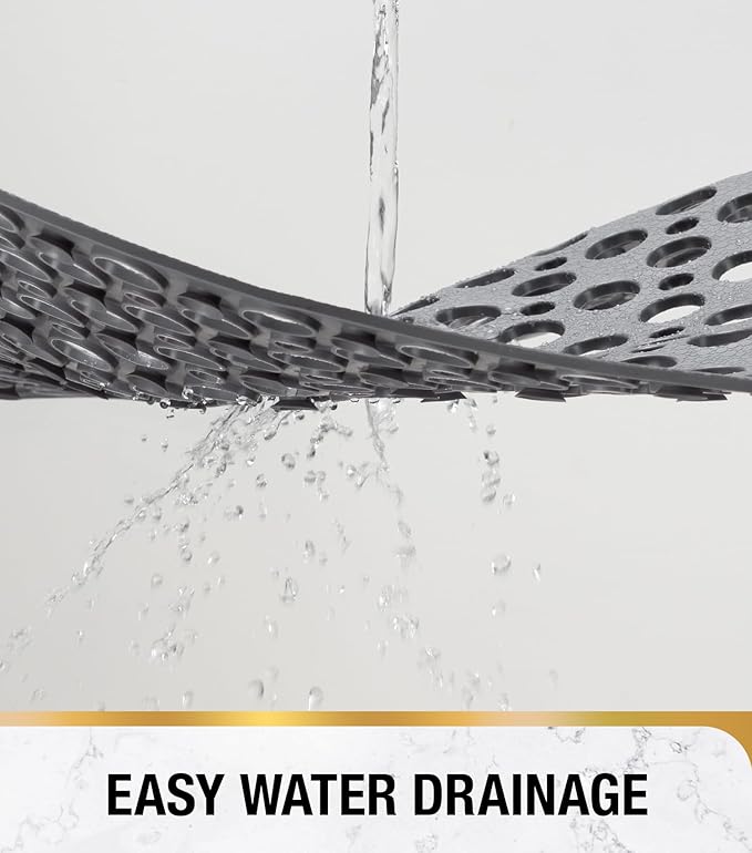 HITSLAM Shower Mat Anti Slip, 21x21 Inch No Odor Soft TPE Bathroom Shower Stall Floor Mat, Square Bath Mat for Tub Non Slip with Suction Cups and Drain Holes, Machine Washable, Soft on Feet, Grey