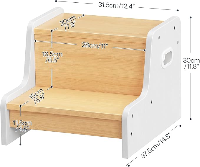 HOOBRO Step Stool for Kids, Two Step Toddler's Stool, Kids Potty Training Stool with Handles, Non-Slip Pads for Safety, Easy to Move, for Sink, Bathroom, Bedroom, Natural and White WN01JD01G3