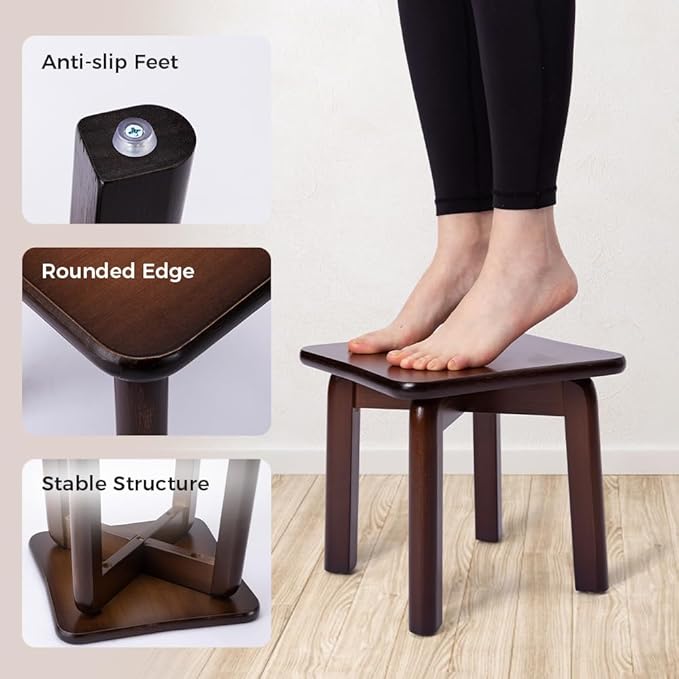 StrongTek Sturdy Bamboo Step Stool with Anti-Slip Feet, Easy-Assembly, 350 LBS Capacity, Ideal for Kids and Adults, Perfect for Bathroom, Bedroom, or Doorway Use, 11" x 11" x 10.6"