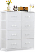 8-Drawer Dresser for Bedroom, Anti-Tip Tall Storage Organizer Chest of Drawers with Wooden Top and Metal Frame Fabric Bins for Closet, Living Room, Hallway, Entryway, White