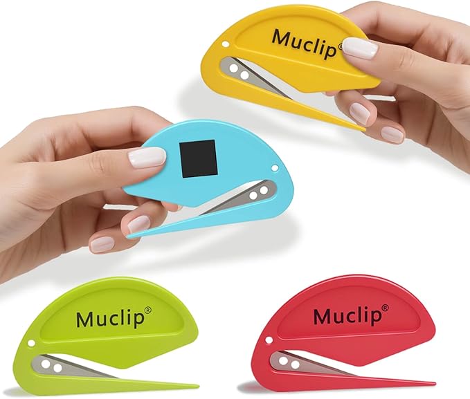 4 Pack Letter Opener with Magnetic Stickers - Hidden Stainless Steel Blade,Ergonomic ABS Grip,Fast & Safe Envelope Opener for Letter,Packages,Mail,Office,Home,Mailroom (4 Pack)