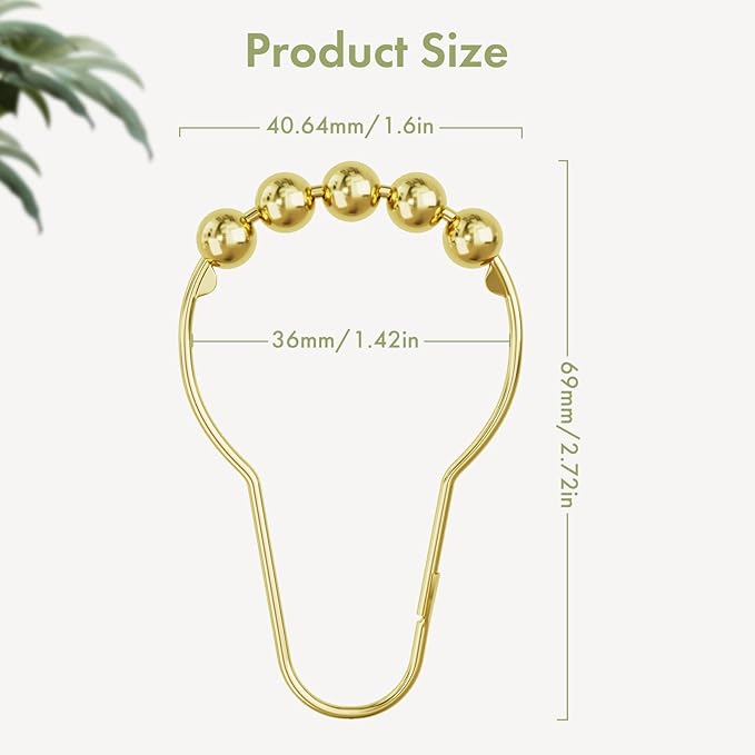 Gold Shower Curtain Hooks, Amazer Shower Curtain Rings Hooks, 12 Pcs Stainless Steel Shower Hooks for Shower Curtain, Rust Proof Shower Curtain Hooks, Shower Hooks for Curtain Bathroom