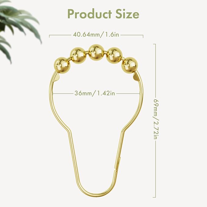 Amazer Shower Curtain Hooks, Gold Shower Curtain Rings Hooks, 24 Pcs Stainless Steel Shower Hooks for Shower Curtain Rust Proof, Shower Hooks for Curtain Bathroom