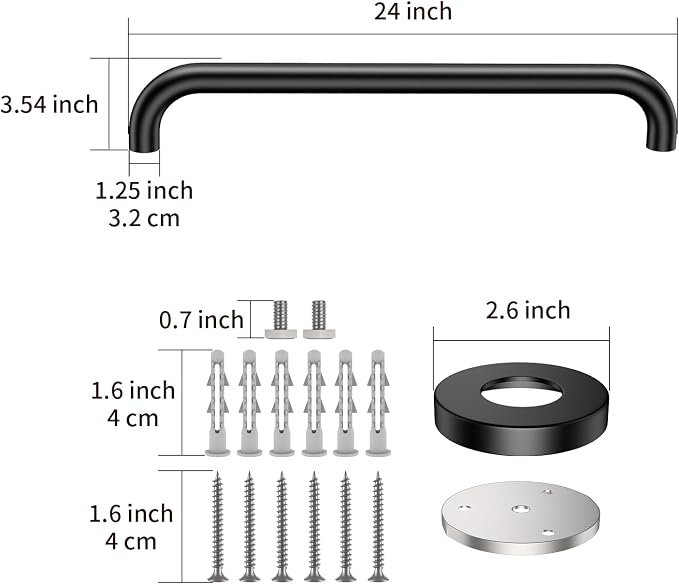 2 Pack 24 Inch Black Shower Grab Bars, ZUEXT Stainless Steel Bathroom Wall Grab Bar Handle, Shower Balance Bar, Safety Hand Rail Support,Handicap Elderly Senior Assist Bath Grab Handle(1.25" Diameter)