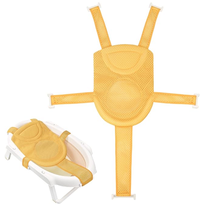Colorlife Baby Bath Seat Support Net Infant Bathing Seat Support Mat, Adjustable Comfortable Non-Slip Five-Pointed Baby Shower Net Bathtub Sit Up Mesh for Newborn 0-12 Months-Yellow(No Bathtub)