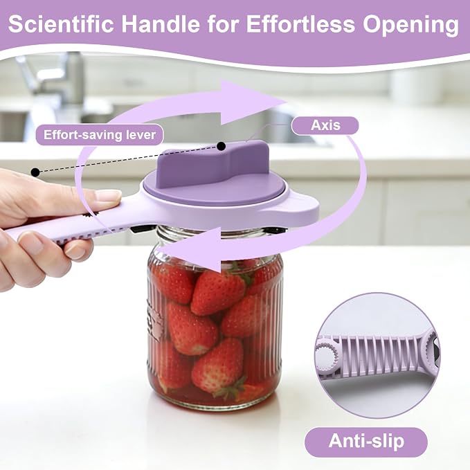 Multi-Functional 4-in-1 Jar Opener, Adjustable Stainless Steel Bottle Opener for Multi Size Jar Bottles with Ergonomic Non-Slip Handle Grip, Kitchen Helper for Seniors Weak Hands Arthritis