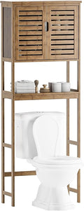 SMIBUY Bathroom Storage Shelf with Cabinet, Bamboo Over-The-Toilet Organizer Rack, Freestanding Toilet Space Saver with 3-Tier Adjustable Shelves (Walnut)