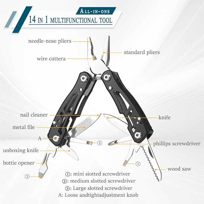 MINI Multitool Pliers, Christmas Birthday Gifts for Men Boyfriend Dad Husband Women, Pocket Knife 14-In-1, Rugged and Practical Portable Computer and Bike Gadgets, Black Camping and Survival Tools