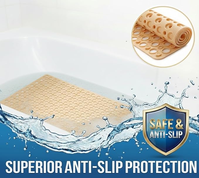 Nonslip Bathtub Mat Extra Soft TPE Bath Mat for Kids, Machine Washable Bathroom Shower Mat, Smooth/Non-Textured Tubs Only, 30L x 17W Inch (Light Orange)
