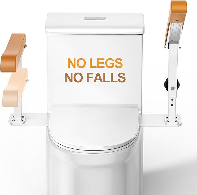 Simple Project 15.7" Toilet Safety Rails for Seniors, Flipped 90°＆Adjust Heigh Toilet Seat Handle, Super Sturdy 500LBS Toilet Safety Frame for Disabled or Mobility Issues, Grab Bars Arms(Brown)