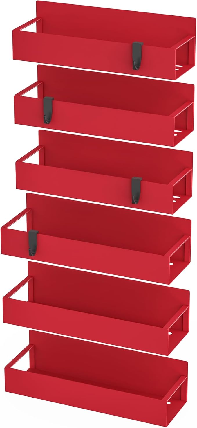 HuggieGems 6 Pack Magnetic Spice Storage Rack Organizer for Refrigerator and Oven, Red Fridge Organizers and Storage