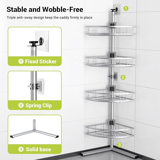 Aitatty Standing Shower Caddy Corner: 4-tier Rustproof Shower Organizer Shelf - Floor Shower Corner Shelf Rack Stand for Bathroom Chrome