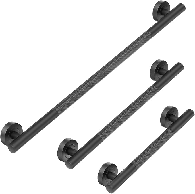 Lava Odoro Black Shower Grab Bars, 3 Pack Stainless Steel Bathroom Safety Grab Bar 36" 24" 18", Upgrade Anti-Slip Knurling Shower Grab for Bathtub, Shower Handles for Elderly Handicap, ADA Compliant