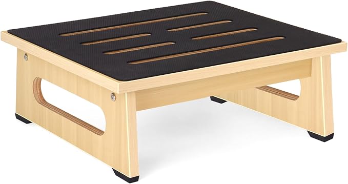 One Step Stool for Adults Seniors with Non-Slip Rubber Step Surface, 5.5" Heavy Duty Wooden Stepping Stools with 450 LBS Capacity for Bedroom Kitchen Bathroom, Bed Steps for High Beds, Bedside Support