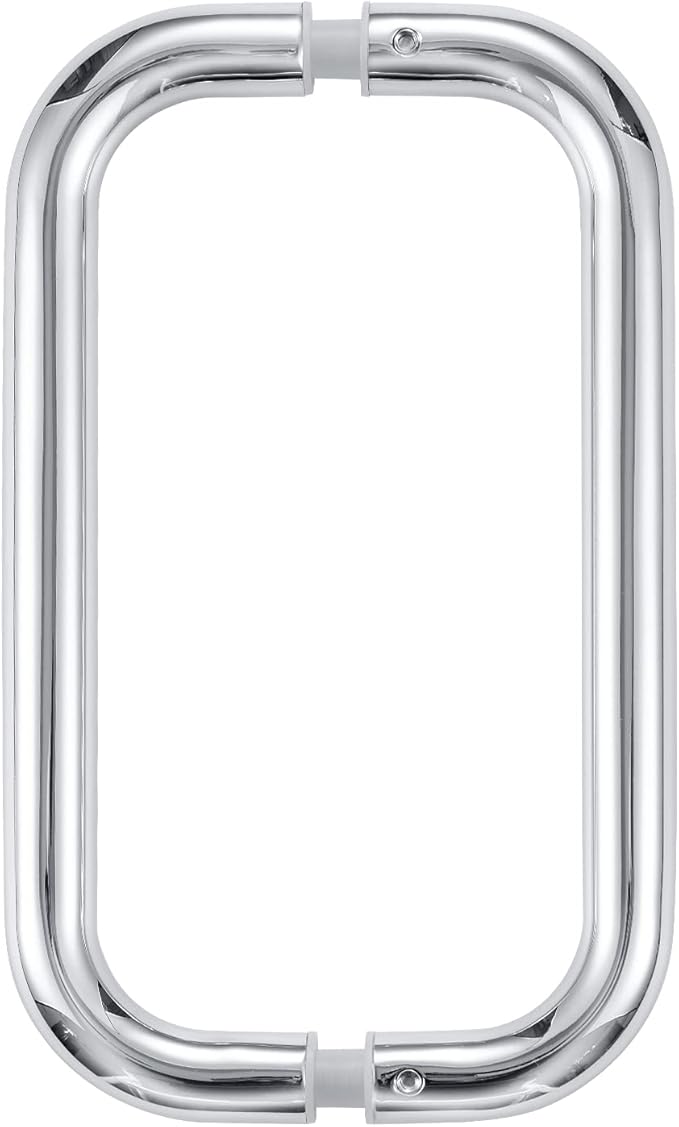 Ranbo Polished Chrome 8" （CTC） Tubular Back-to-Back Shower Door Handle，3/4" Diameter Pull Handles with Metal Washers, for 1/4"- 1/2" Thick Glass and 1-3/8" - 2-1/6" Thick Wooden or Metal Doors