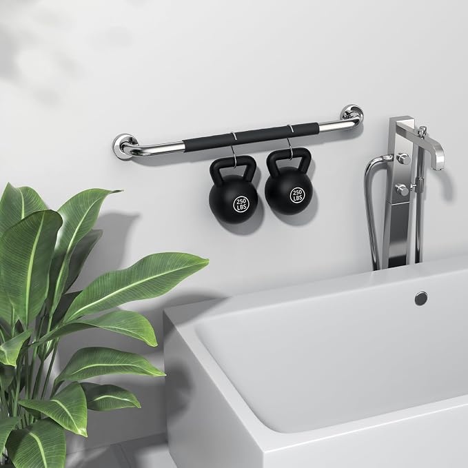 Anti-Slip Chrome Bathroom Grab Bar 24 inch, iMomwee Stainless Steel Shower Handrail for Elderly, Wall Mounted Safety Handicap Bars, Balanced Support Handle Bar for Senior