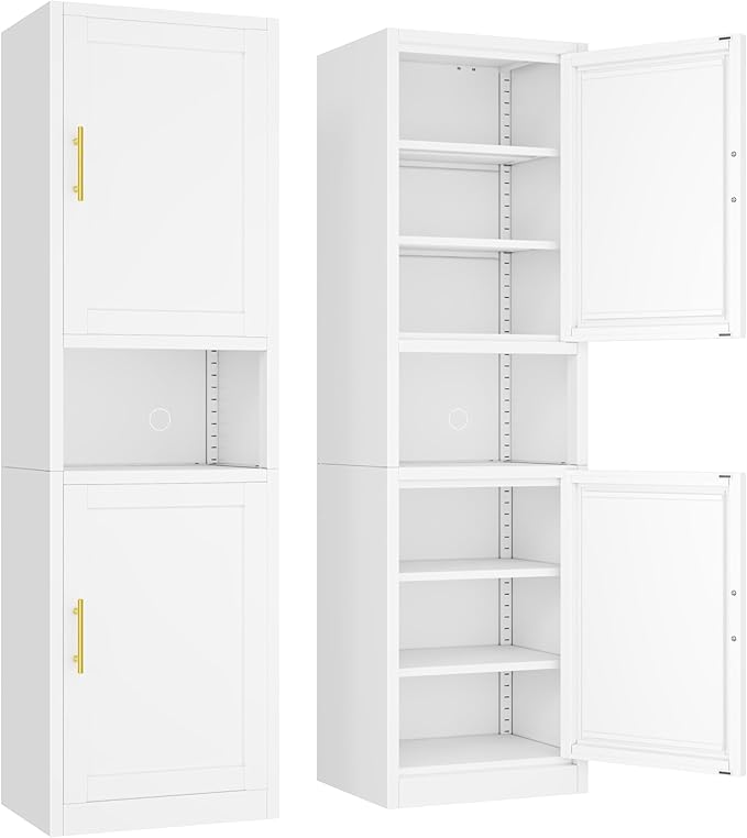 Ckzbx Tall Narrow Storage Cabinet 66.93" H Tall Bathroom Cabinet Metal Pantry Cabinets, 4 Adjustable Shelves for Kitchen, Home Office, Living Room, Dinning Room (20 inches Wide White)