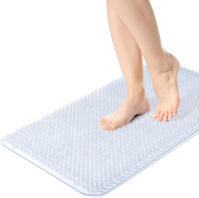 Yolife Shower Foot Scrubber Mat, Anti-Slip Bath Mat with Scrub Bristles, Soft Shower Foot Massager with Strong Suction Cups for Soothe Achy Feet,27.5'' x 15.7''