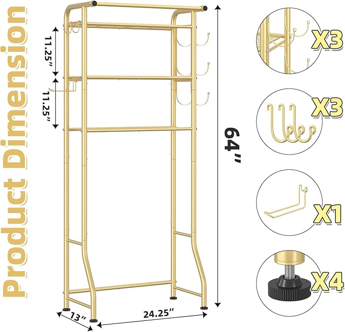 Simple Trending 3 Tier Over The Toilet Rack, Shelf Bathroom, Bathroom Stand Organizer Space Saver, Gold