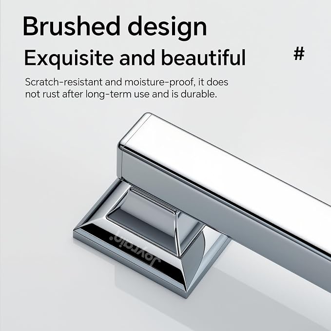 Joyrain Stainless Steel Square Grab Bar - ADA Compliant 500lb Weight Limit, 16/24/32 Inch Bathroom Safety Rail for Seniors & Disabled (Chrome, 24 inch)