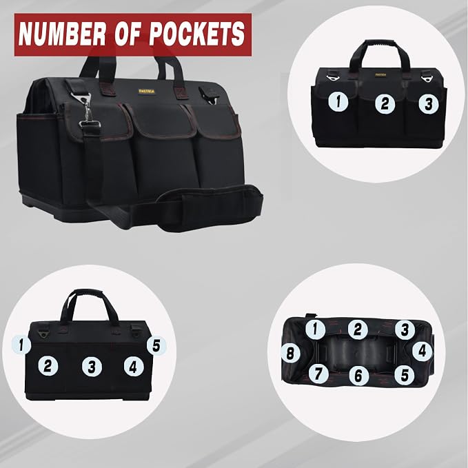 FASTECH 22-inch Heavy Duty Bottom Tools Bag With Wide Mouth For Tool Storage, Carrier and Organizer, Tool Bag For Men, Wide Mouth Tote Bag With Inside Pockets (22Inch)