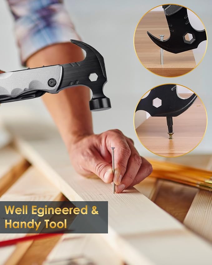 Fathers Day Dad Gifts from Daughter Son Wife, 13-in-1 Hammer Multitool, Cool Camping Accessories & Survival Tools, Unique Birthday Present Ideas Gifts for Men, Husband, Grandpa, Step Dad, Him
