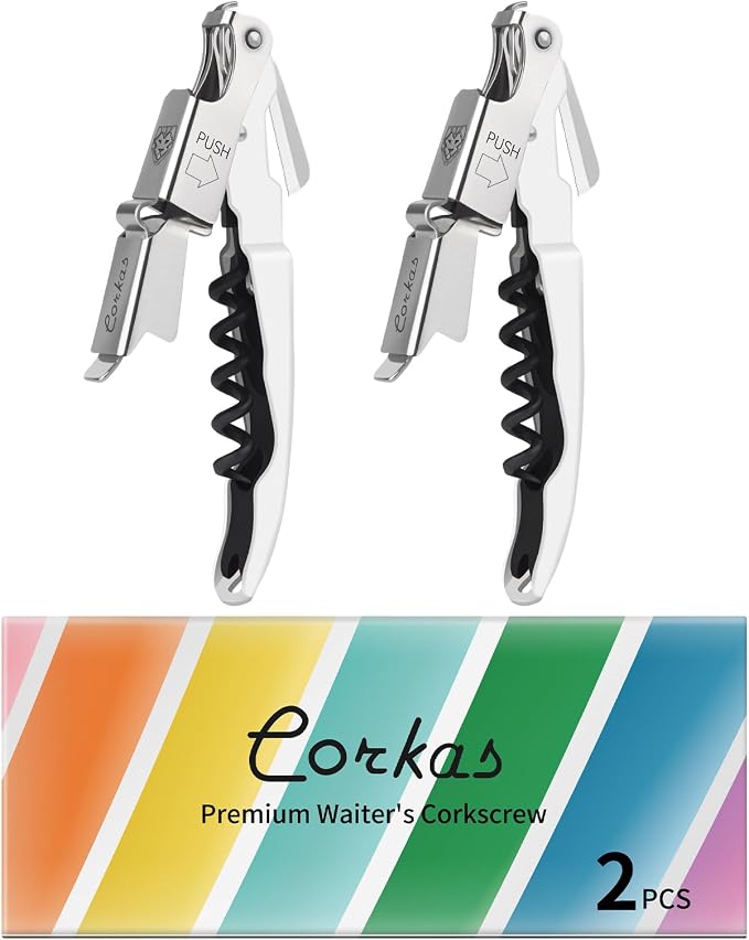CORKAS Wine Key - 2Pack Handcrafted Professional Waiters Corkscrew, Compact Heavy Duty Wine Opener with Double Hinged, Foil Cutter and Bottle Opener, Birthday Gifts for Severs, Sommelier, Bartenders