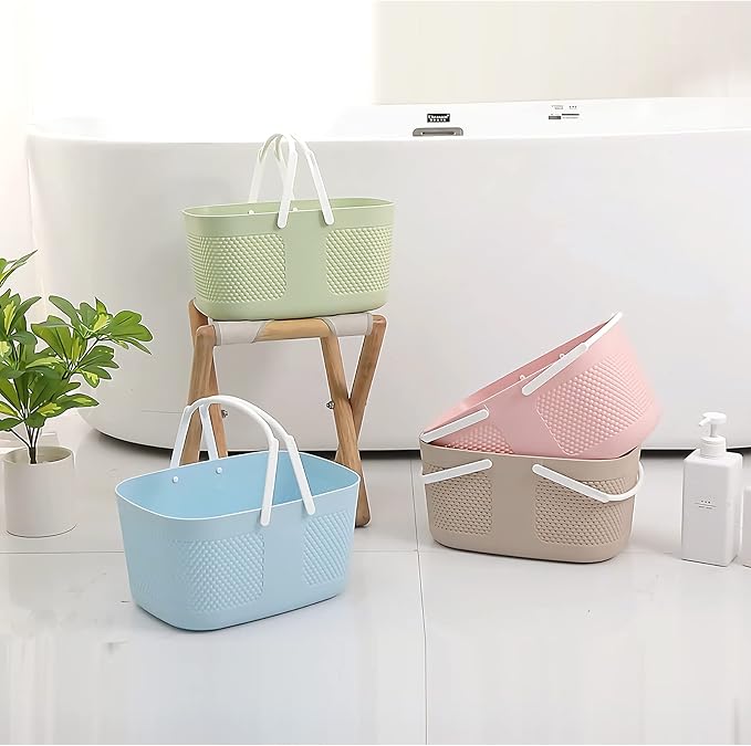 Shower Caddy Basket, Portable Large Capacity Thickened Plastic Organizer Storage Tote with Handles Drainage Toiletry Bag Bin for Bathroom, College Dorm Room Essentials, Kitchen, Camp, Gym, Green