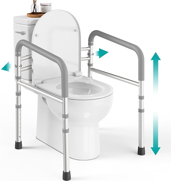 PELEGON Toilet Safety Rails (350 lb) - Adjustable Toilet Safety Frame & Rails, Toilet Safety Rail for Elderly Adults, Toilet Handles for Seniors, Toilet Bars for Elderly, Disabled & Handicap - Grey