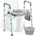 HOMEAL Seat Riser for Seniors with Bucket, Adjustable Raised Toilet Seat with Handles, Supports 450LBS, Heavy-Duty 3in1 Bedside Commode Chair for Any Toilet, Shower & Bedside (Grey, with Bucket)