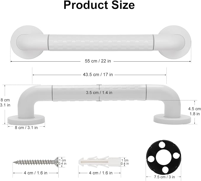 supregear Grab Bars for Bathtubs and Showers - Anti Slip Heavy Duty Shower Safety Handle - White Stainless Steel Support Rail for Bathtub Toilet Kitchen Stairway Elderly Children & Disability, 21.7 in