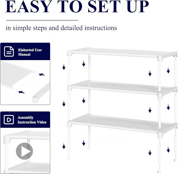 Kitsure Shoe Rack - Non-Woven Shoe Rack Shelf, Shoe Organizer for Closet, Entryway, Garage & Corridor, Stackable Shoe Shelves, 27.5" Wide - 3 Tier, White