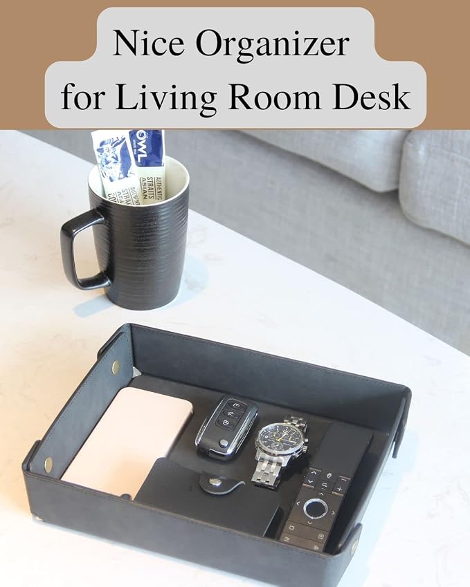CASIRENA Faux Leather Valet Tray Organizer for Men - Catch-All Tray for Entryway Table Key, Wallet, Watch, Coin Change, Phone, Dresser EDC Dump Jewelry, Bedside Nightstand Desk-top