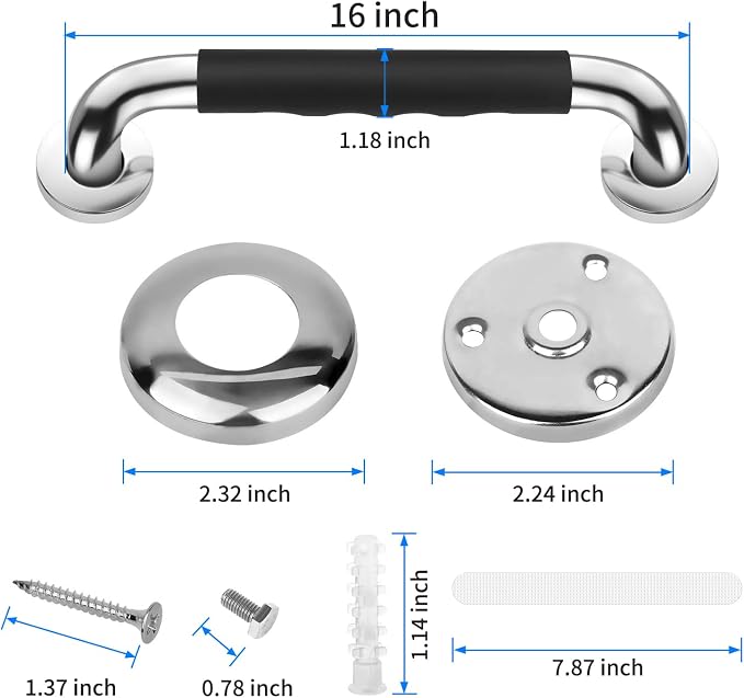 2 Pack 16 Inch Grab Bars for Bathtubs and Showers, Anti Slip Handicap Grab Bars for Shower, Safety Bath & Toilet Rail for Elderly Senior, Shower Handle Disability Assist Bathroom Handrail