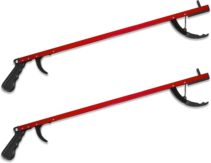 Red Aluminum Reacher Grabber with Magnetic Tip, Set of 2