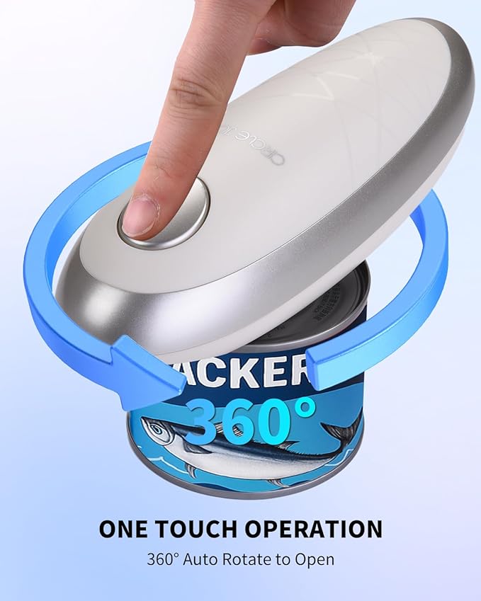 CIRCLE JOY Electric Can Opener, One-Touch Automatic Can Opening with Smooth Edges, Food Safety Handheld Battery-Operated Can Opener for Kitchen and Seniors, Silver