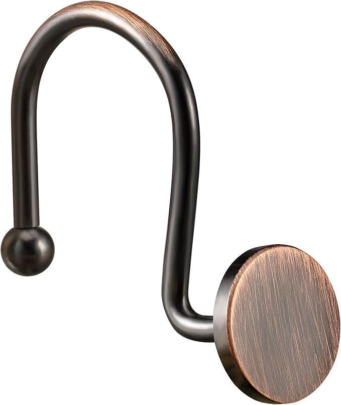 CHICTIE Bronze Shower Curtain Hooks, Oil Rubbed Rustproof Shower Curtain Rings for Bathroom, Metal Decorative Shower Hooks for Shower Curtain Rod, Set of 12 Shower Hangers Round Heavy Duty Design