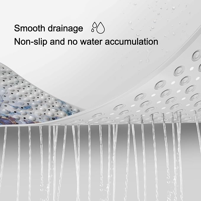 LNOND Marble Bath Tub Mat Non Slip, Extra Long 40 X 16 Inch Anti Slip Mat for Bathtub, White Blue Gold Marble Shower Mat with Drain Holes and Suction Cups, Machine Washable