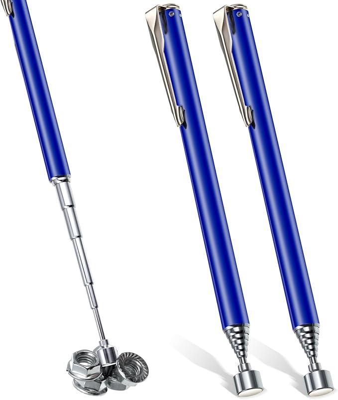 Patelai 2 Pieces Telescoping Magnetic Pick up Tool Grabbers Reacher Tools with Pocket Clip 25 Inch Telescopic Retrieving Magnet Gift for Man, Father, Mechanic, Handyman, Husband (Navy Blue)