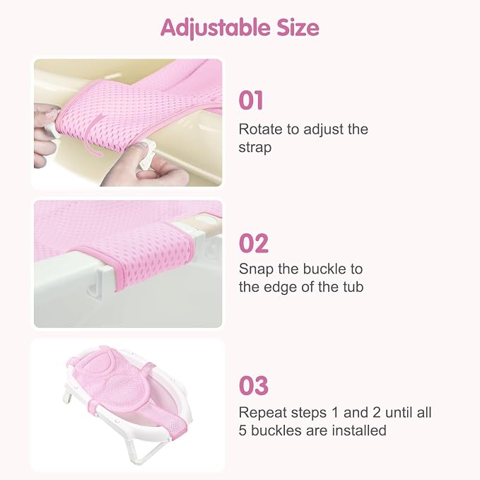 Colorlife Baby Bath Seat Support Net Infant Bathing Seat Support Mat, Adjustable Comfortable Non-Slip Five-Pointed Baby Shower Net Bathtub Sit Up Mesh for Newborn 0-12 Months-Light Pink(No Bathtub)