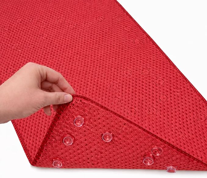 Bathtub Mat Non Slip, Bath Mat for Tub Non Slip, Tub Mat Extra Large 36 x 17 in, Bathtub Mat with Suction Cups & Drain Holes, Soft Foam, Machine Washable, Red