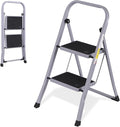 ZENY 2 Step Ladder Folding Step Stool with Wide Anti-Slip Pedal, Convenient Handgrip, Portable Steel Step Stool, 300 lbs Sturdy Steel Ladder for Household and Office, Gray