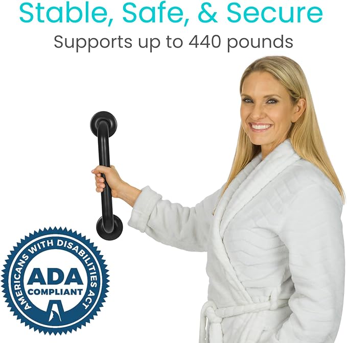Vive Grab Bar for Showers - Bathroom Antislip Handrail for Seniors, Elderly Assistance Product, Heavy Duty Shower Handles, Handicap Grab Bars, Stainless Steel, Multipurpose, 440 lbs (Dark Bronze)