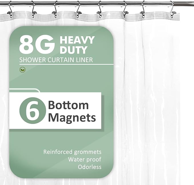 Barossa Design Long Shower Curtain Liner 78" Height - 6 Magnets & 8G Heavy Duty PEVA, Waterproof, PVC Free, Metal Grommets, Clear, 72x78